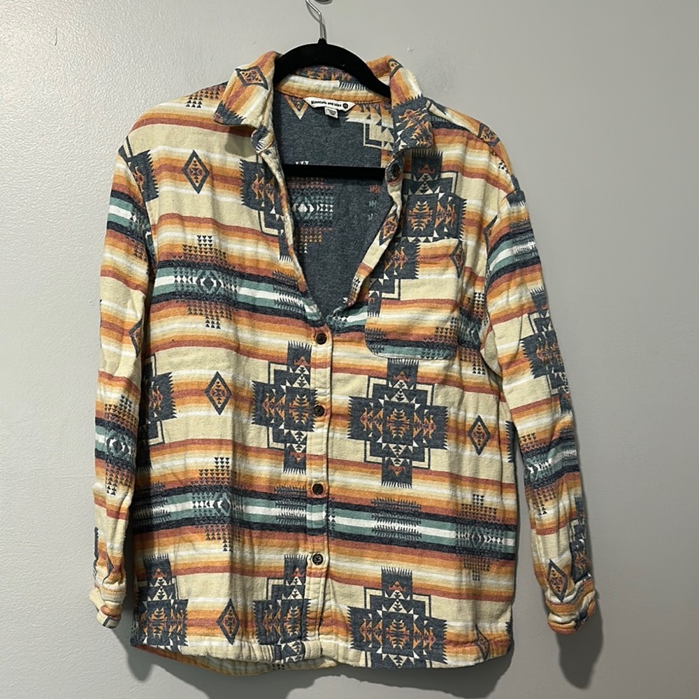 Mountain and Isles Southwest Print Flannel Button Down Shirt Jacket Sz M